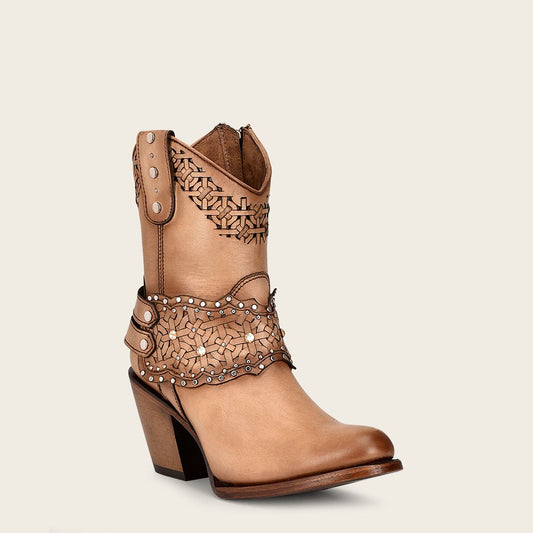 1Z42RS- Cuadra almond casual cowgirl cowhide leather ankle boots for women-Kuet.us