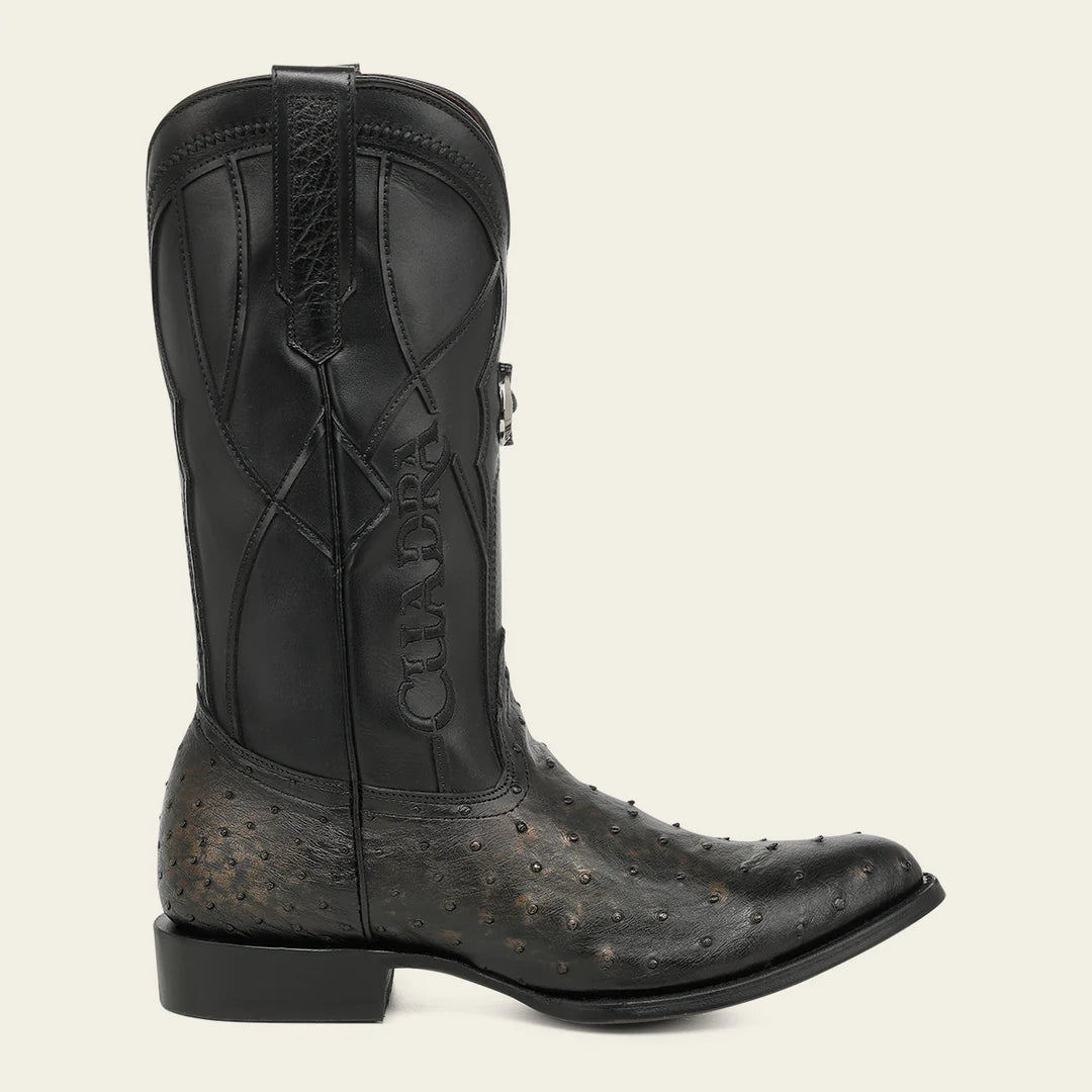 2CT0A1 - Cuadra Black Dress Cowboy Ostrich Leather Boots for Men