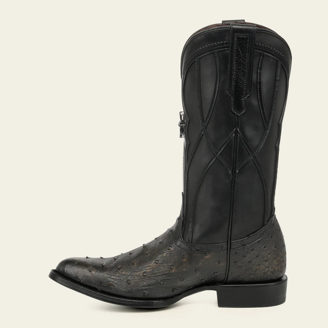 2CT0A1 - Cuadra Black Dress Cowboy Ostrich Leather Boots for Men