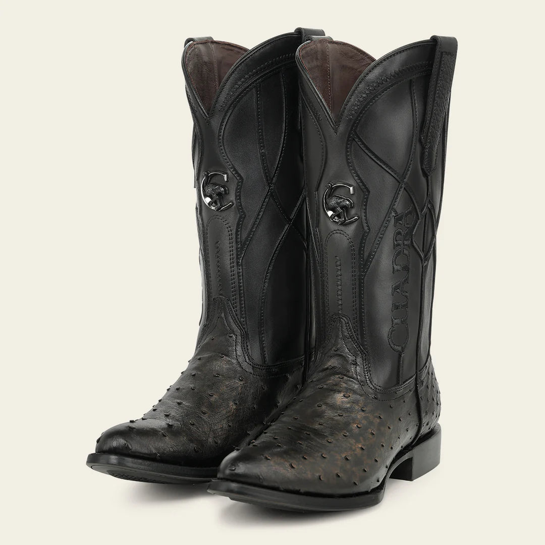 2CT0A1 - Cuadra Black Dress Cowboy Ostrich Leather Boots for Men