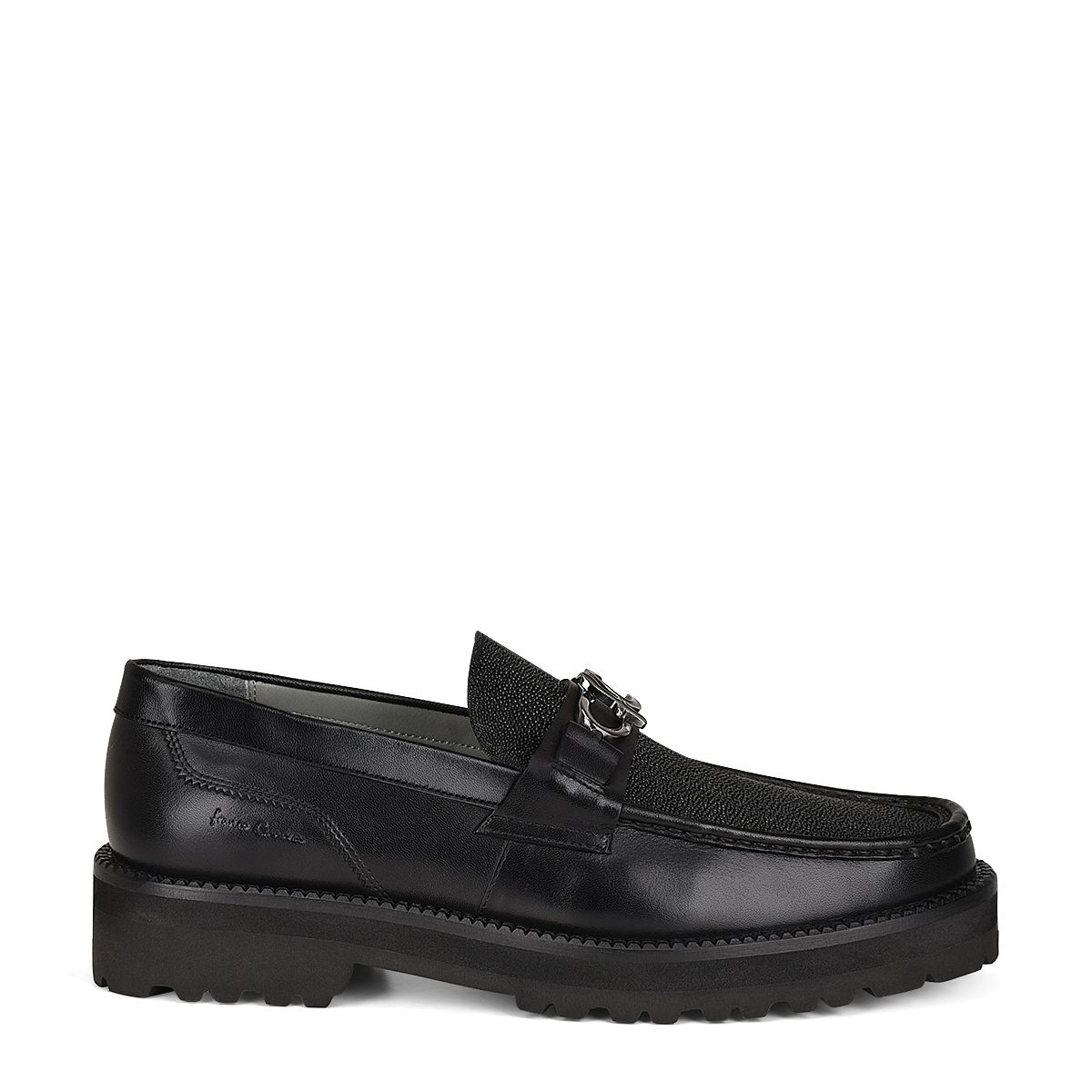 2D7MTTS - Cuadra black casual stingray leather platform bit moccasins for men-Kuet.us