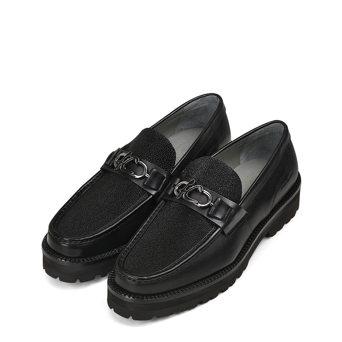 2D7MTTS - Cuadra black casual stingray leather platform bit moccasins for men-Kuet.us
