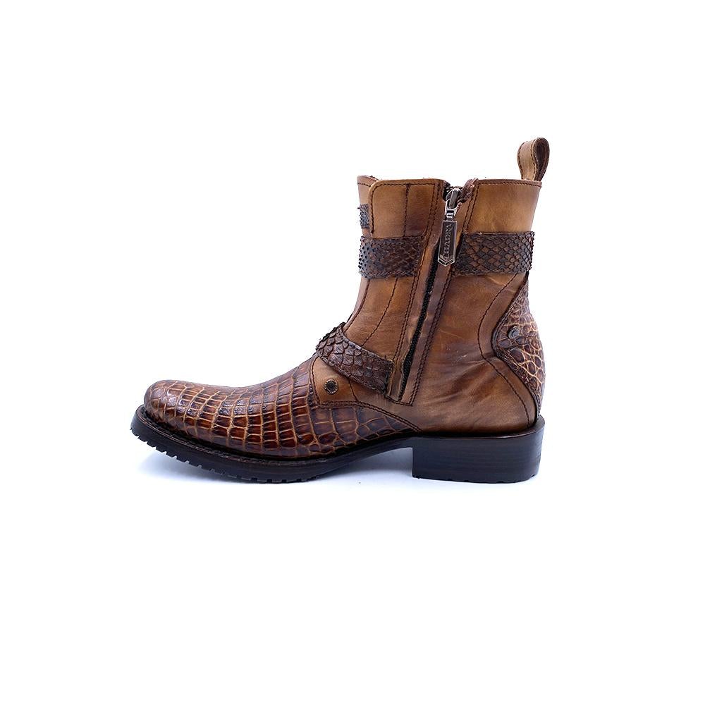 2T13AP - Cuadra brown casual cowboy alligator leather zip ankle boots for men-Kuet.us