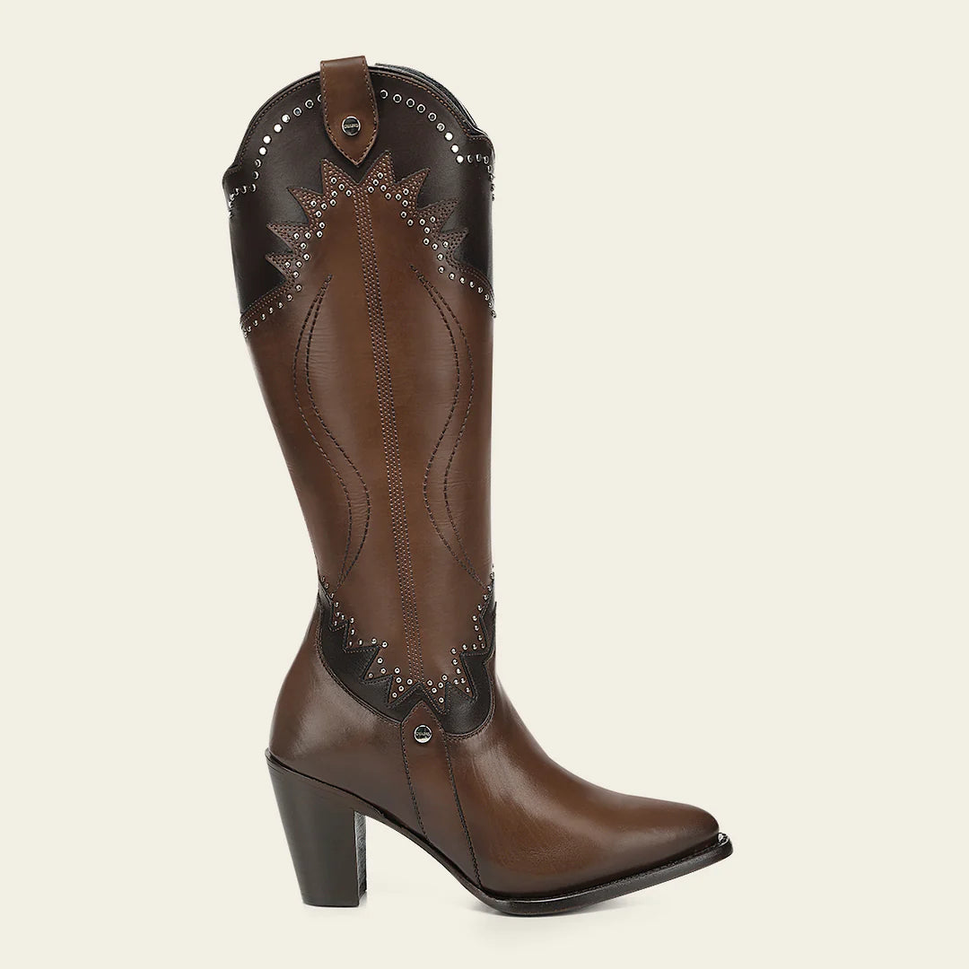 3F1JBE - Cuadra Honey Western Cowgirl Cowhide Leather Knee High Boots
