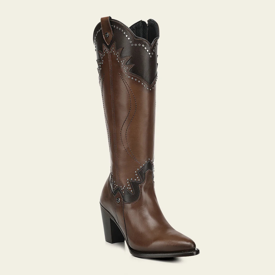 3F1JBE - Cuadra Honey Western Cowgirl Cowhide Leather Knee High Boots