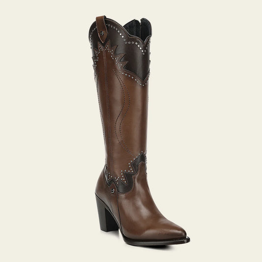 3F1JBE - Cuadra honey western cowgirl cowhide leather knee high boots for women