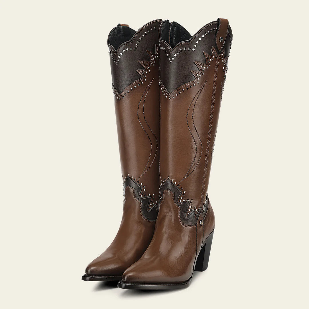 3F1JBE - Cuadra Honey Western Cowgirl Cowhide Leather Knee High Boots