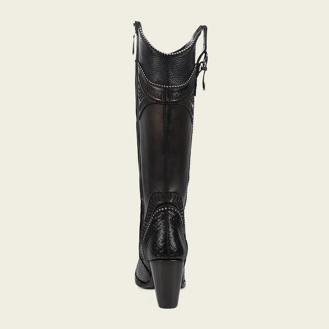 3F82PM - Cuadra black western cowgirl python skin knee high boots for women