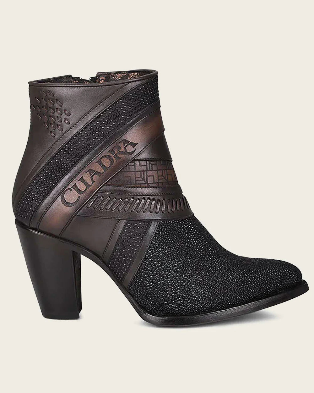 3F86MA- Cuadra botines casual de piel de raya NEGRO para mujer