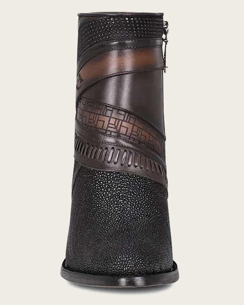3F86MA- Cuadra botines casual de piel de raya NEGRO para mujer