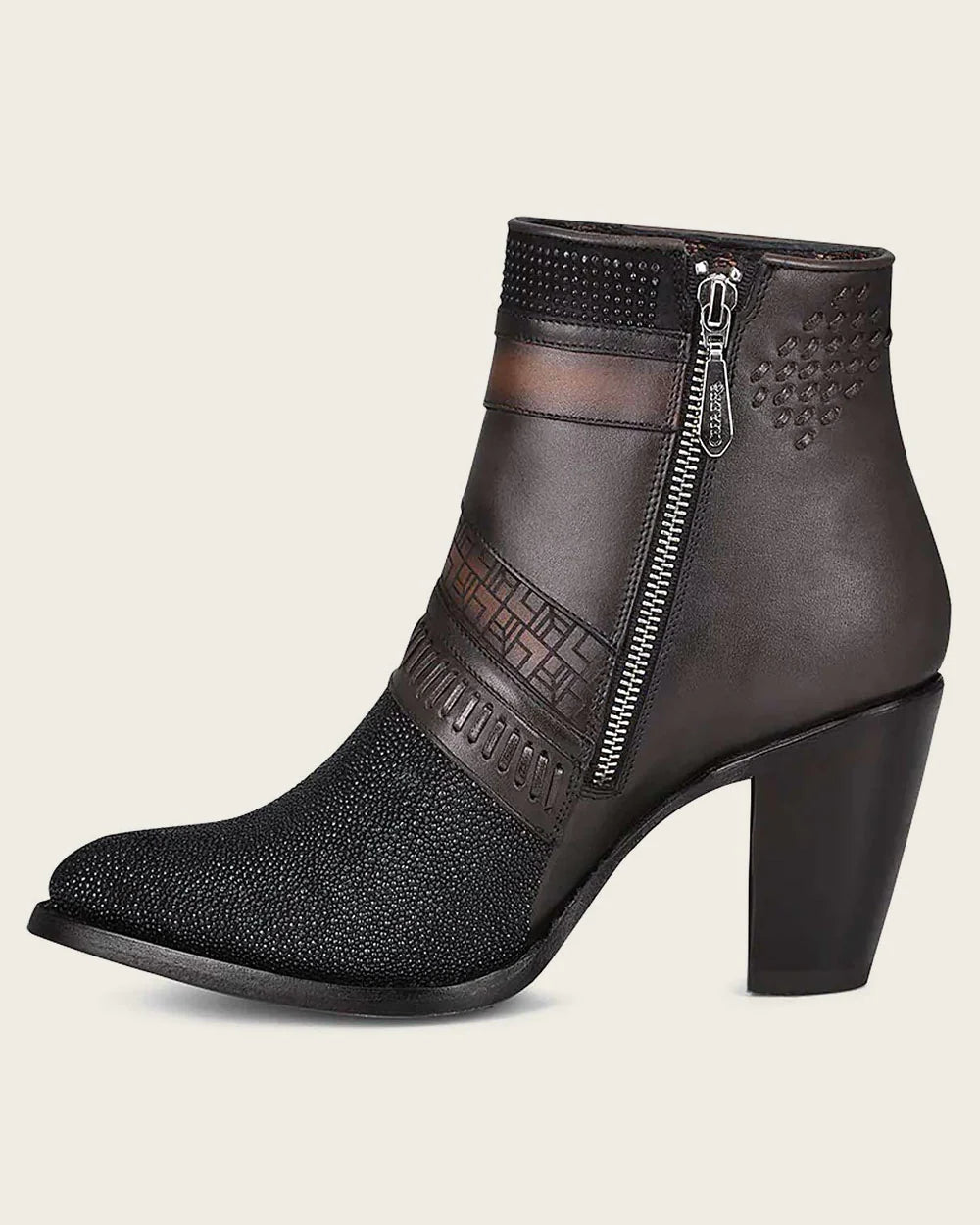 3F86MA- Cuadra botines casual de piel de raya NEGRO para mujer