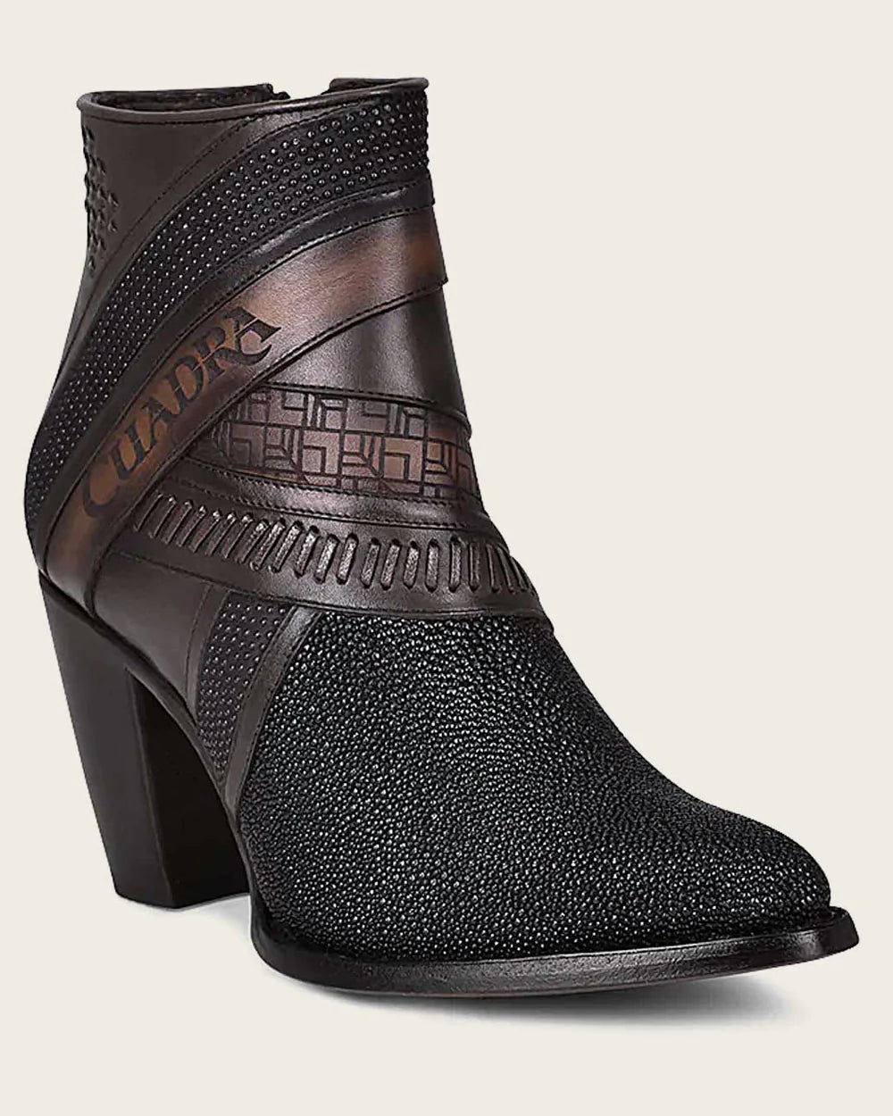 3F86MA- Cuadra botines casual de piel de raya NEGRO para mujer