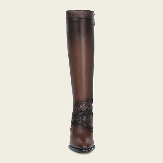 3F99RS - Cuadra honey western cowgirl cowhide leather knee high boots for women