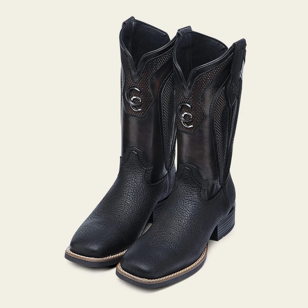 3Z2TBN - Cuadra black western cowboy rodeo bison leather boots for men