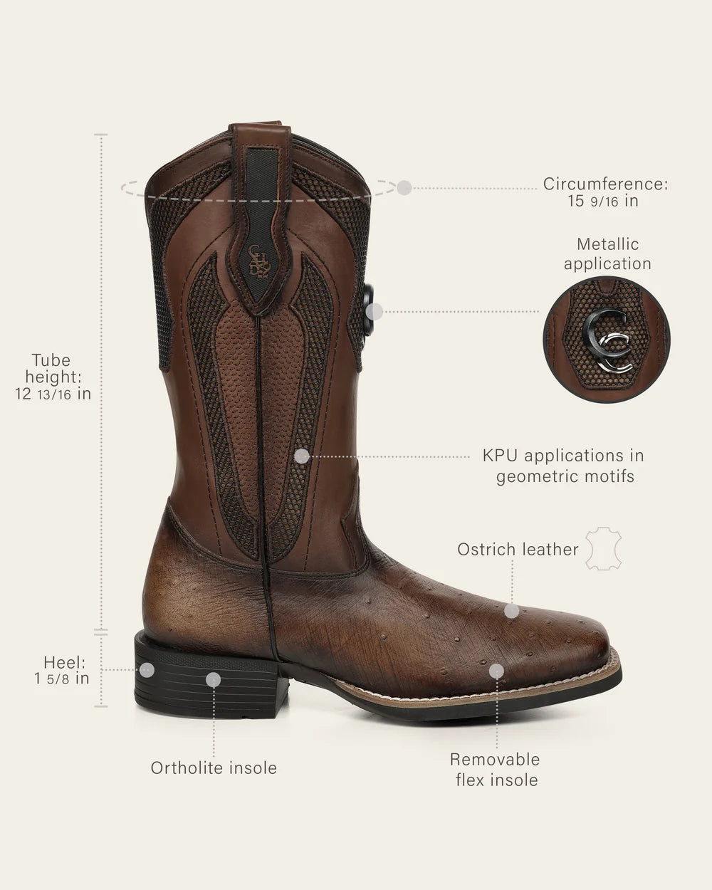 3Z3FAB - Cuadra brown rodeo ostrich leather wide square toe boots for men