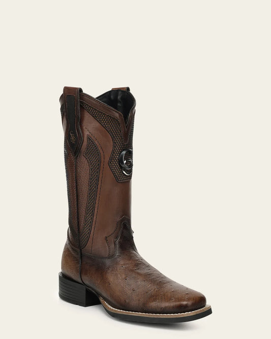 3Z3FAB - Cuadra brown rodeo ostrich leather wide square toe boots for men