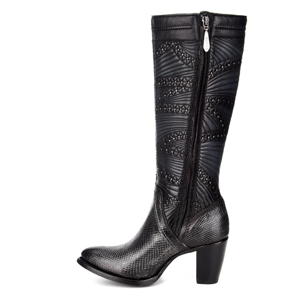 3F23PH - Cuadra black western cowgirl python skin knee high boots for women-Kuet.us