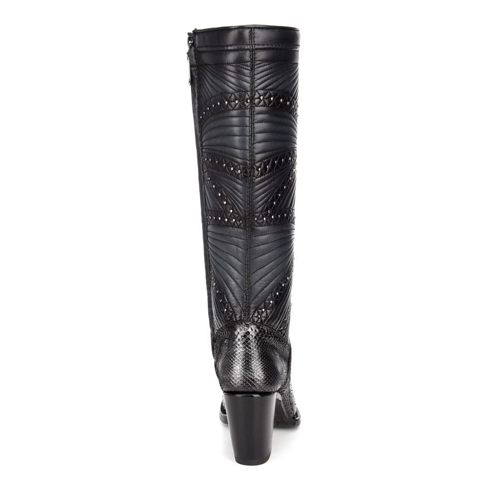 3F23PH - Cuadra black western cowgirl python skin knee high boots for women-Kuet.us