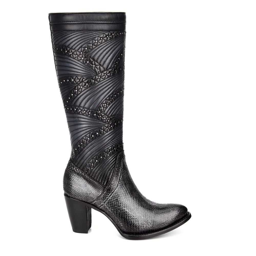 3F23PH - Cuadra black western cowgirl python skin knee high boots for women-Kuet.us