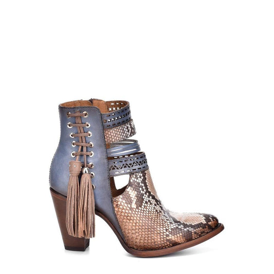 3F29PH - Cuadra sky blue western cowgirl python skin fringed ankle boots women-Kuet.us