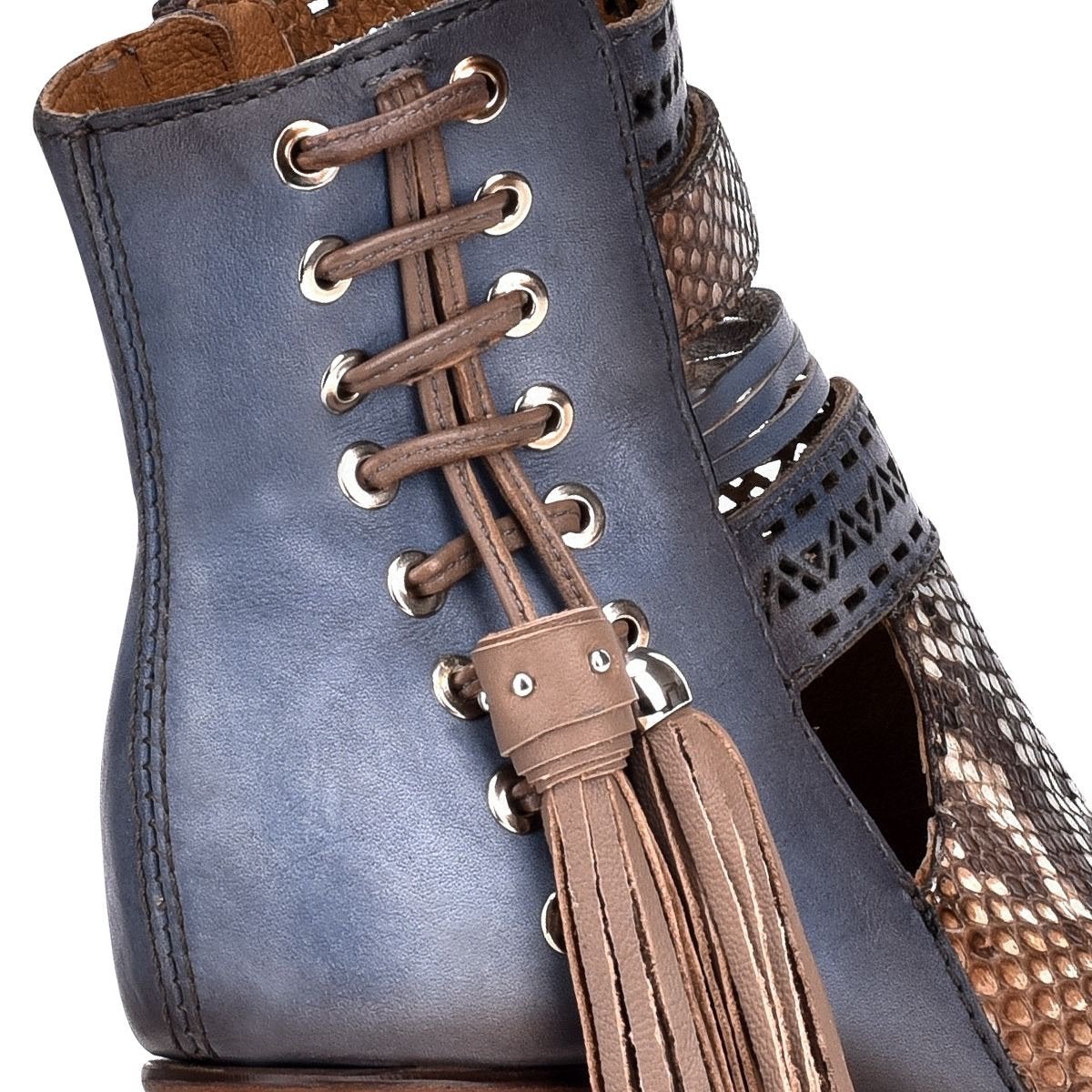 3F29PH - Cuadra sky blue western cowgirl python skin fringed ankle boots women-Kuet.us