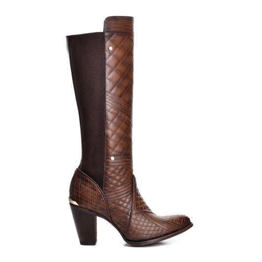 3F37RS - Cuadra brown dress cowgirl cowhide leather knee high boots for women-Kuet.us