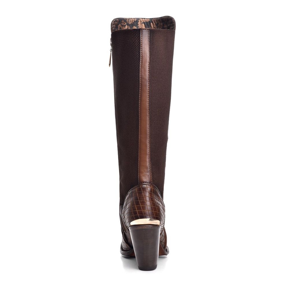 3F37RS - Cuadra brown dress cowgirl cowhide leather knee high boots for women-Kuet.us