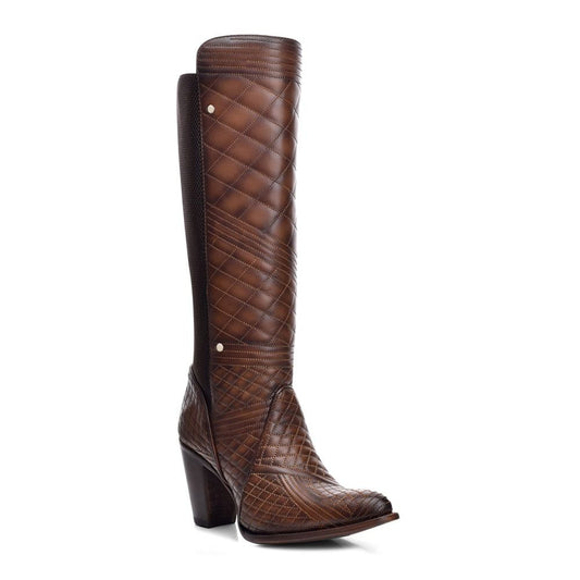 3F37RS - Cuadra brown dress cowgirl cowhide leather knee high boots for women-Kuet.us