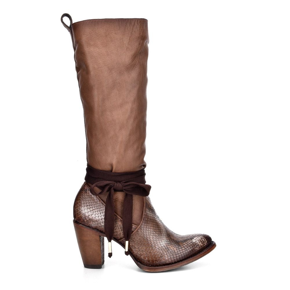 3F42PH - Cuadra brown western cowgirl python skin knee high boots for women-Kuet.us