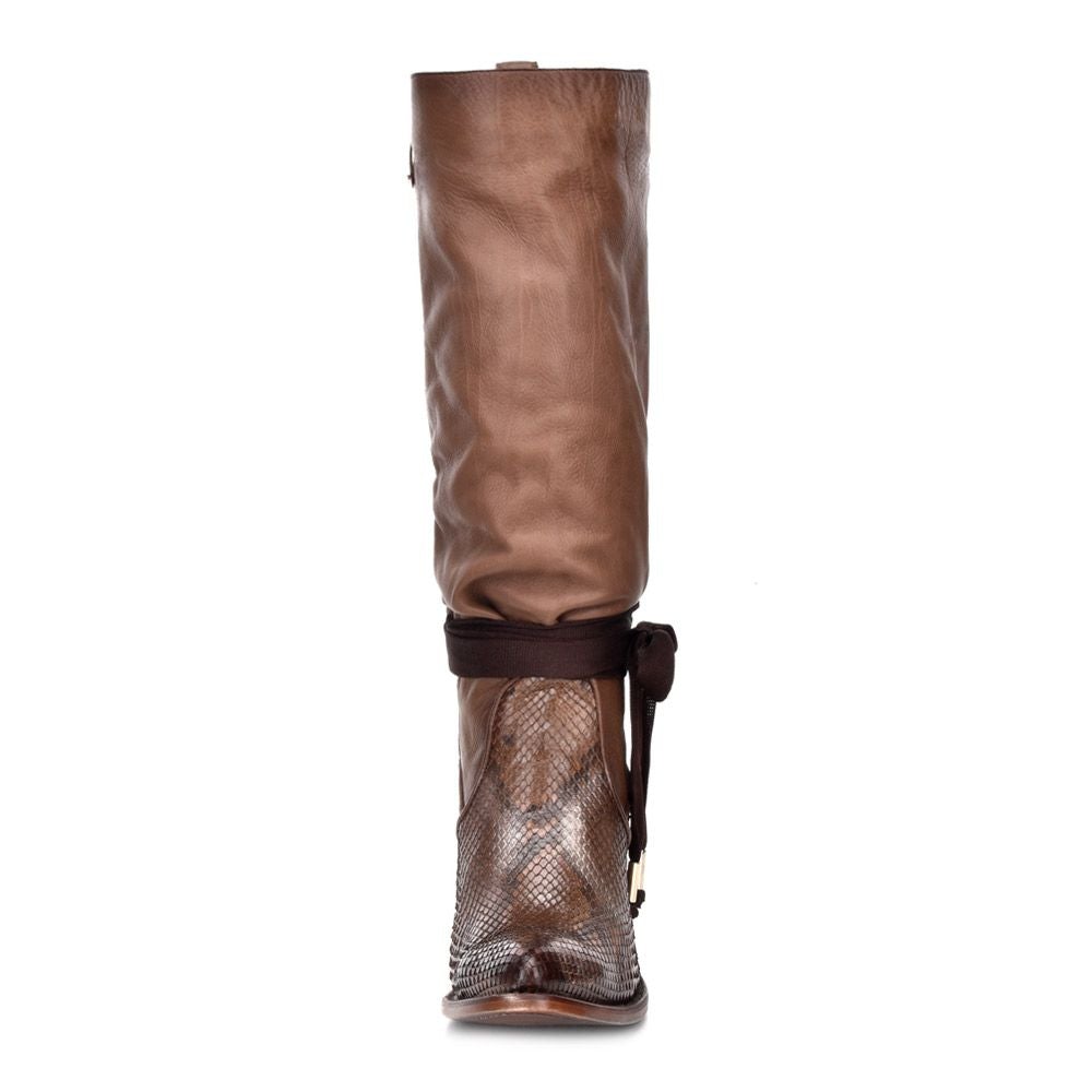 3F42PH - Cuadra brown western cowgirl python skin knee high boots for women-Kuet.us