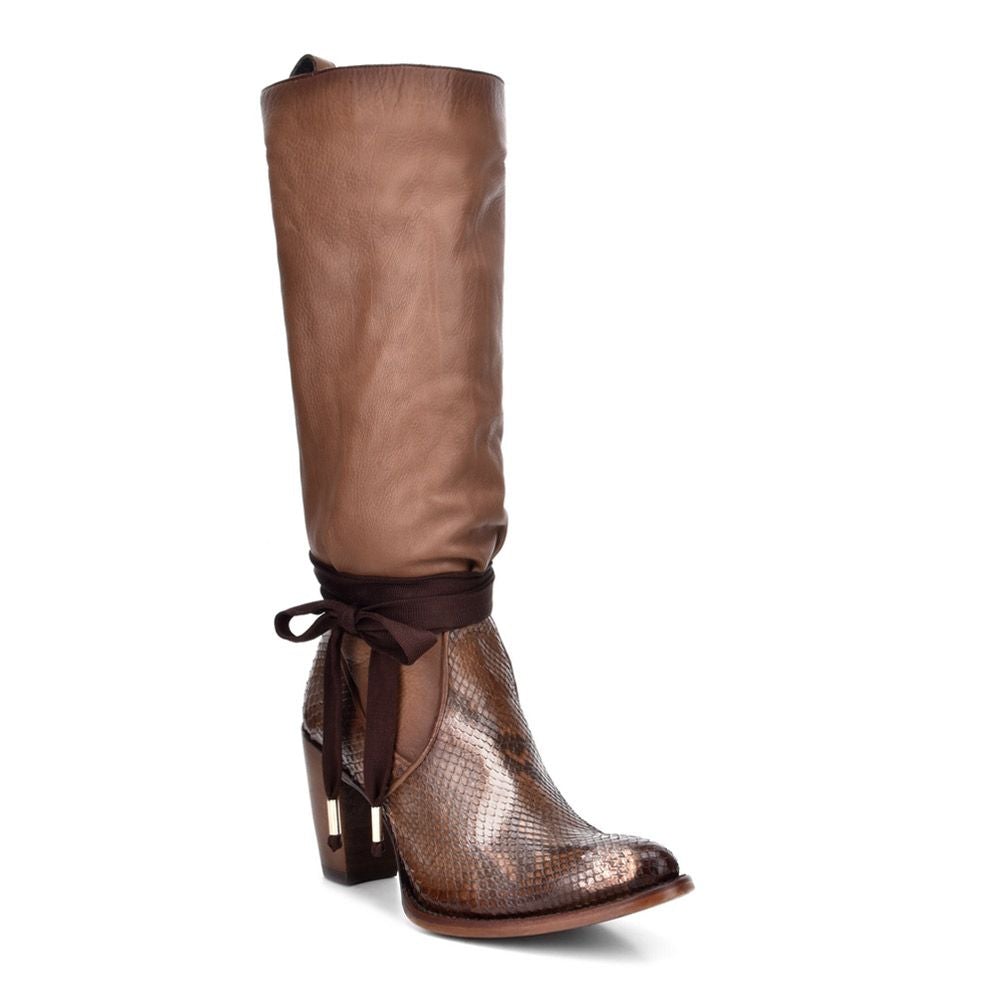 3F42PH - Cuadra brown western cowgirl python skin knee high boots for women-Kuet.us