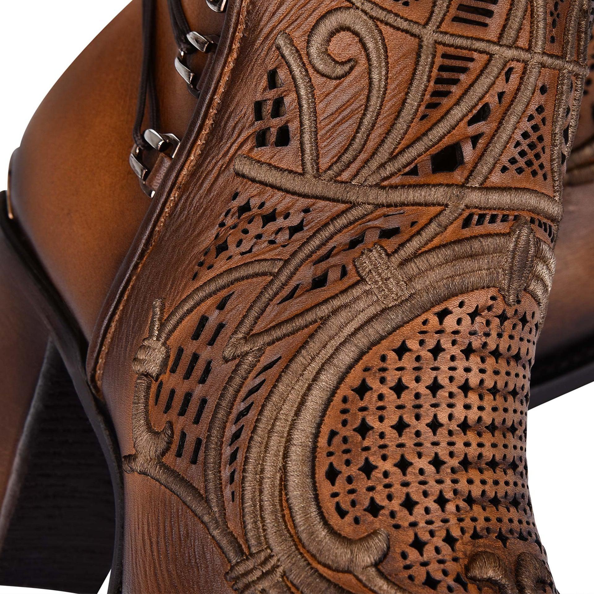 3F48RS - Cuadra brown western cowgirl cowhide leather ankle boots women-Kuet.us