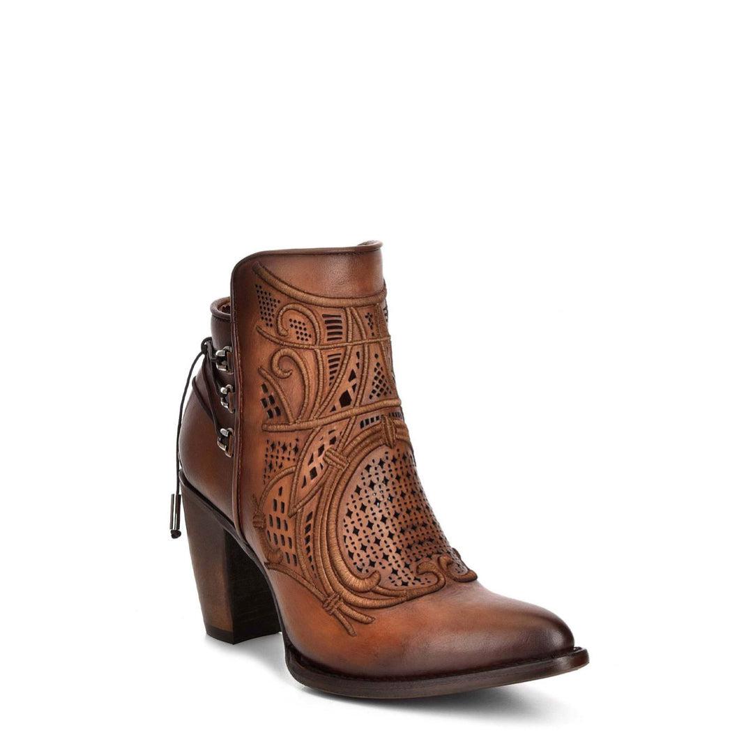 3F48RS - Cuadra brown western cowgirl cowhide leather ankle boots women-Kuet.us