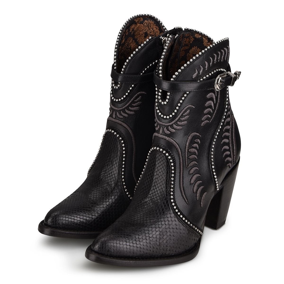 3F59PH - Cuadra black dress cowgirl python skin ankle boots for women-Kuet.us