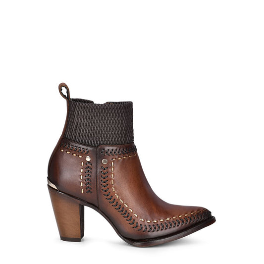 3F81RS - Cuadra brown western cowgirl cowhide leather ankle boots for women-Kuet.us
