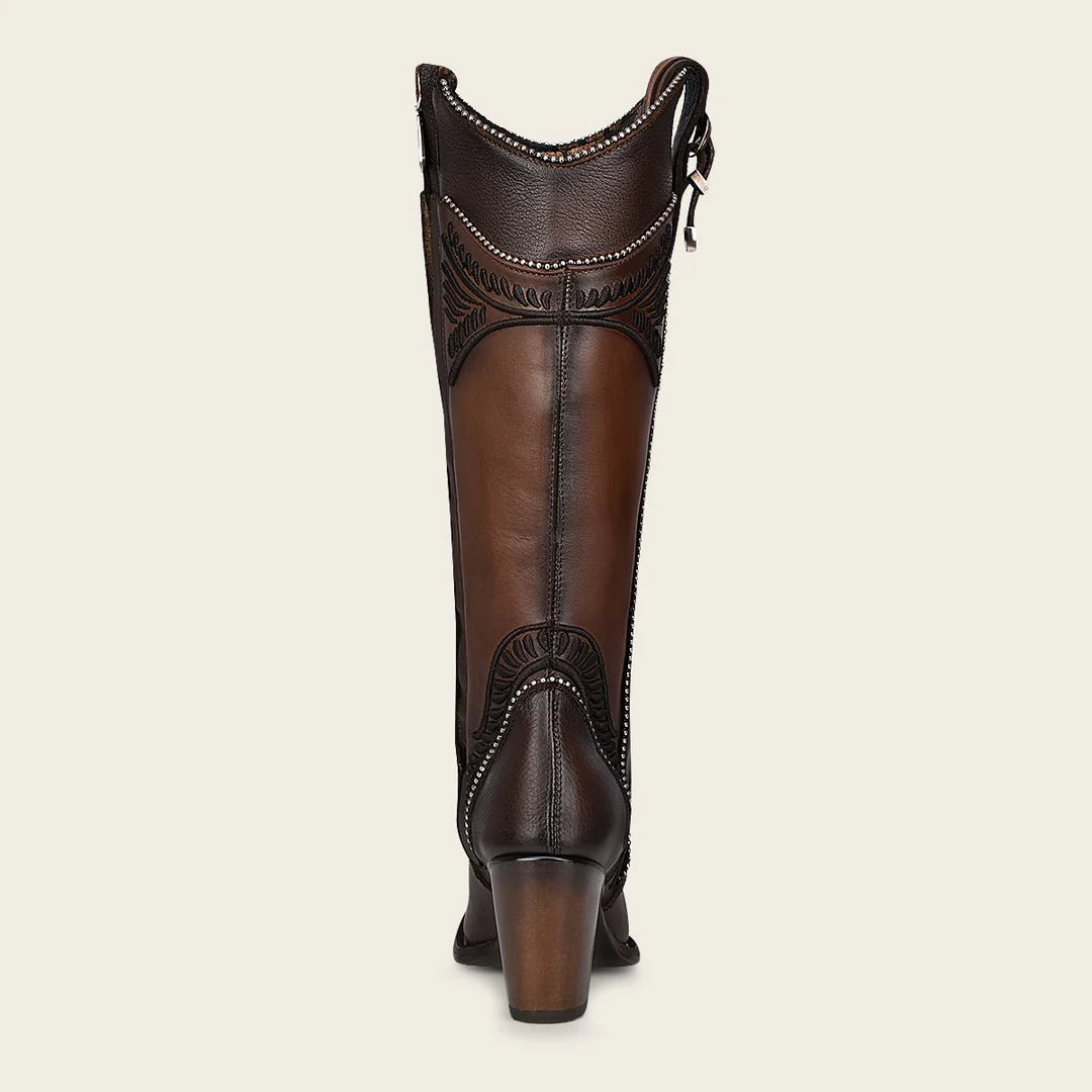 3F82RS - Cuadra brown western cowgirl cowhide leather knee high boots for women