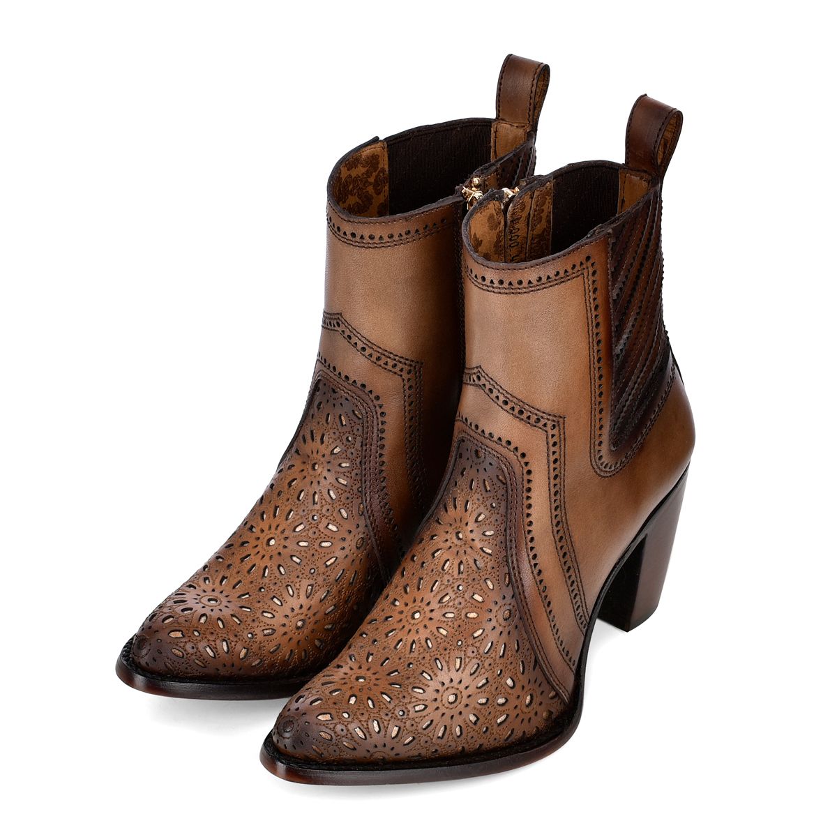 3F94RS - Cuadra brown western cowboy cowhide leather ankle boots for women-Kuet.us