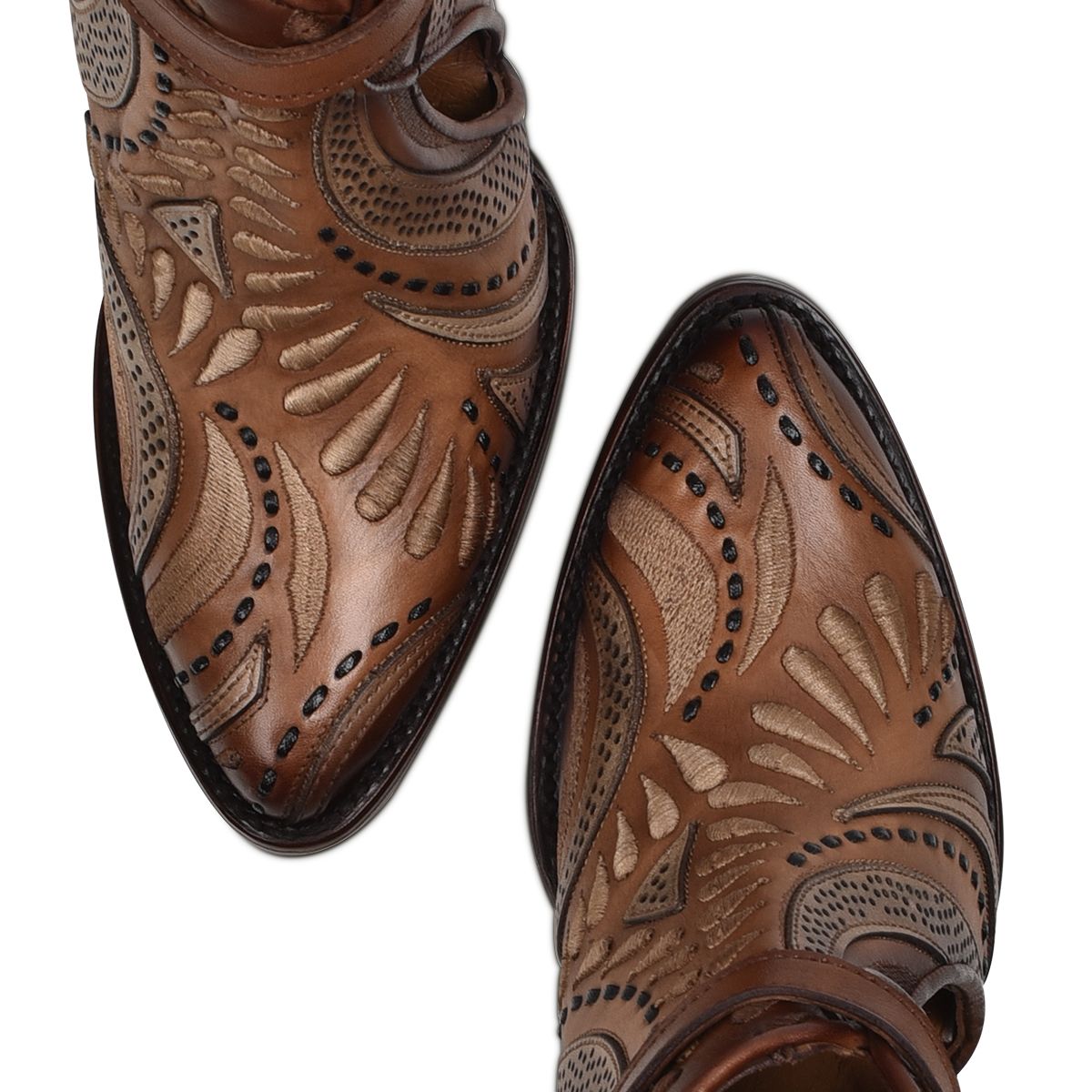 3F95RS - Cuadra brown western cowgirl cowhide leather ankle boots for women-Kuet.us