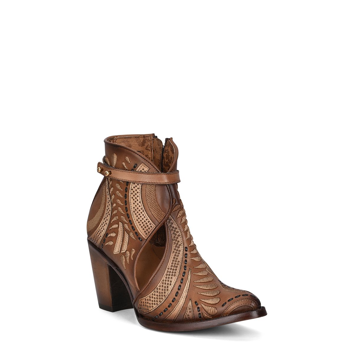 3F95RS - Cuadra brown western cowgirl cowhide leather ankle boots for women-Kuet.us