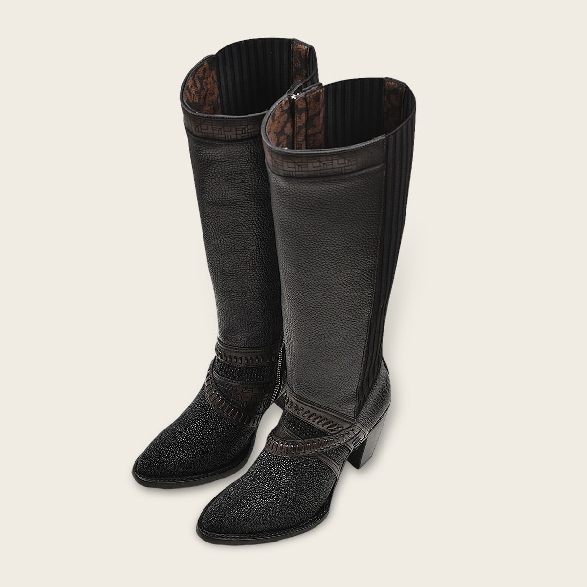 3F99MA - Cuadra black western cowgirl stingray knee high boots for women-Kuet.us