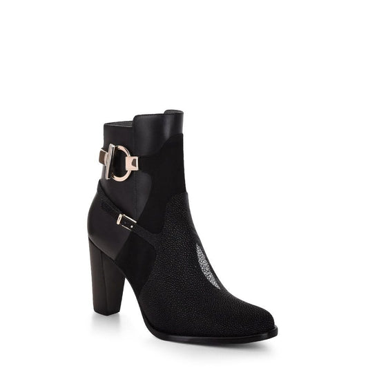 3G5MTVL - Cuadra black casual fashion stingray leather ankle boots for women-Kuet.us