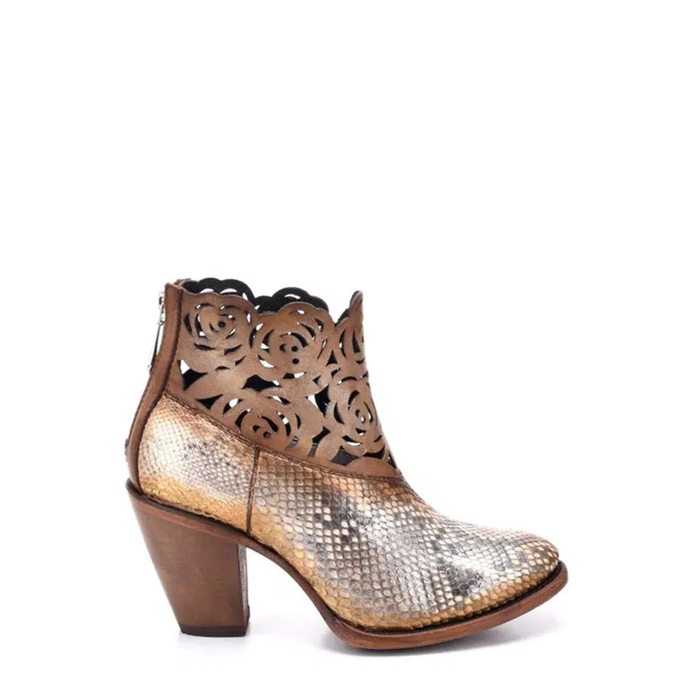 3I13PH - Cuadra metallic gold western cowgirl python skin ankle boots for women-Kuet.us