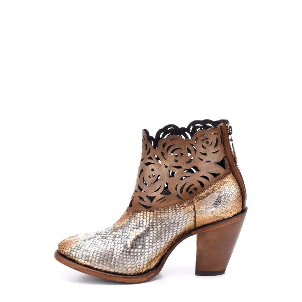 3I13PH - Cuadra metallic gold western cowgirl python skin ankle boots for women-Kuet.us