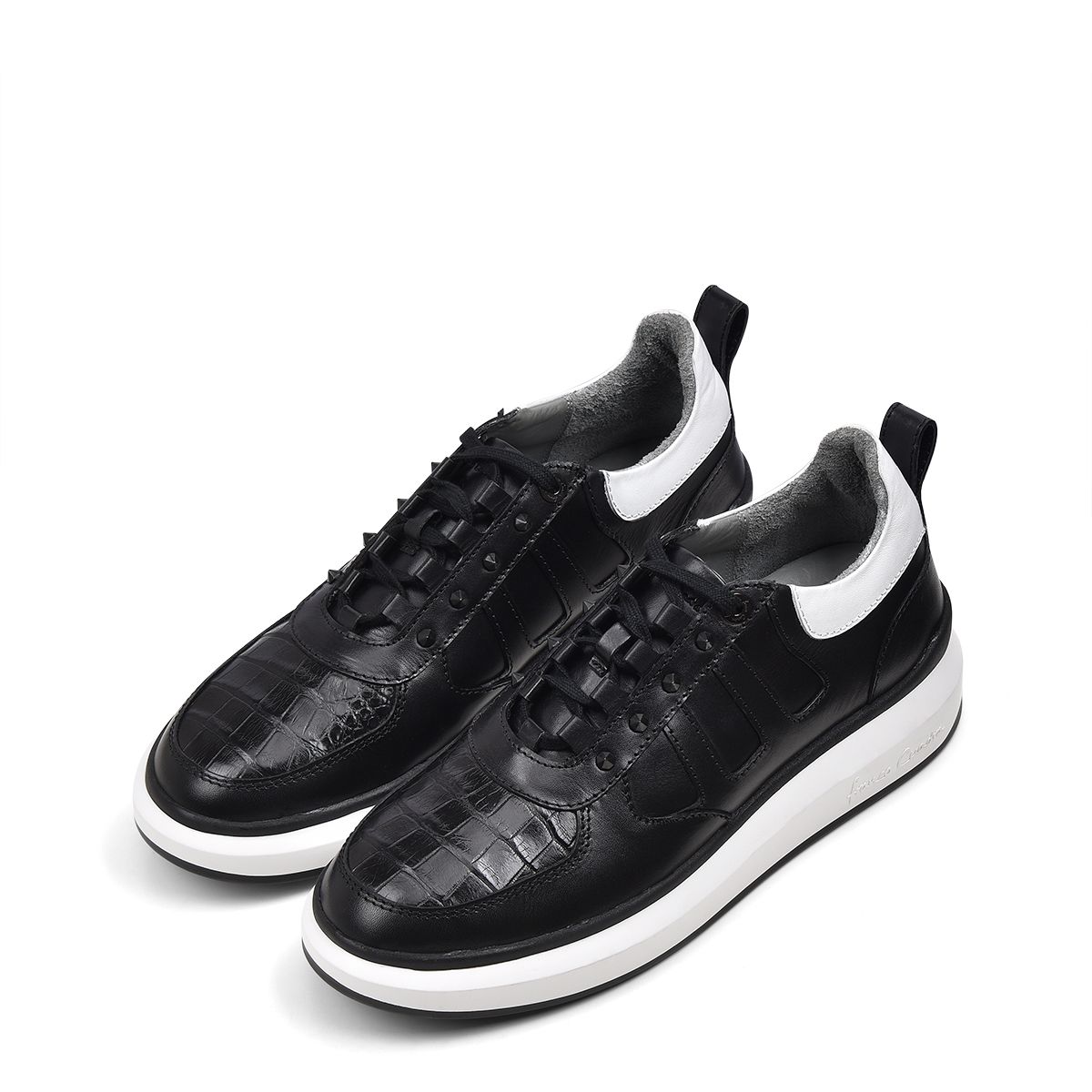 3Y6LPTS - Cuadra black casual fashion alligator leather sneakers for men.-FRANCO CUADRA-Kuet-Cuadra-Boots