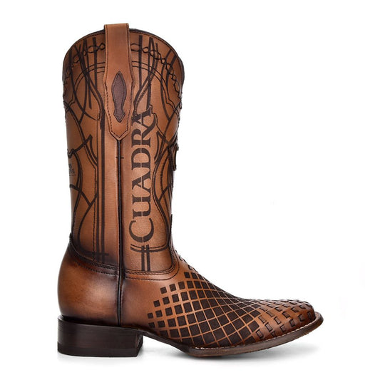 3Z02RS - Cuadra honey casual cowboy rodeo woven leather boots for men-Kuet.us