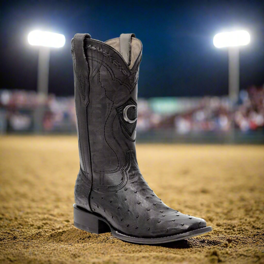 3Z1OA1 - Cuadra black classic cowboy rodeo ostrich leather boots for men