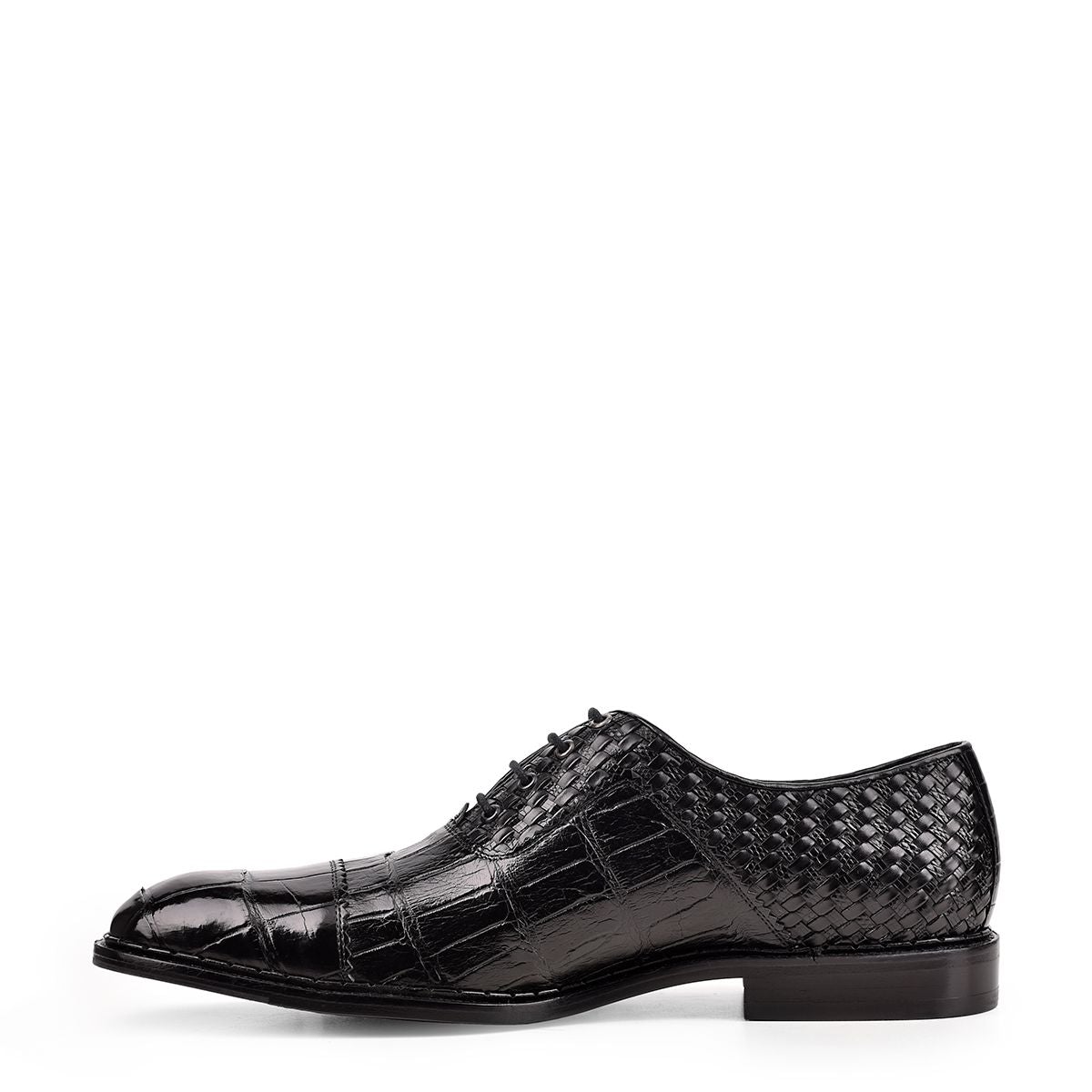 42FLPTE - Cuadra black fashion dress alligator woven oxford shoes for men-Kuet.us