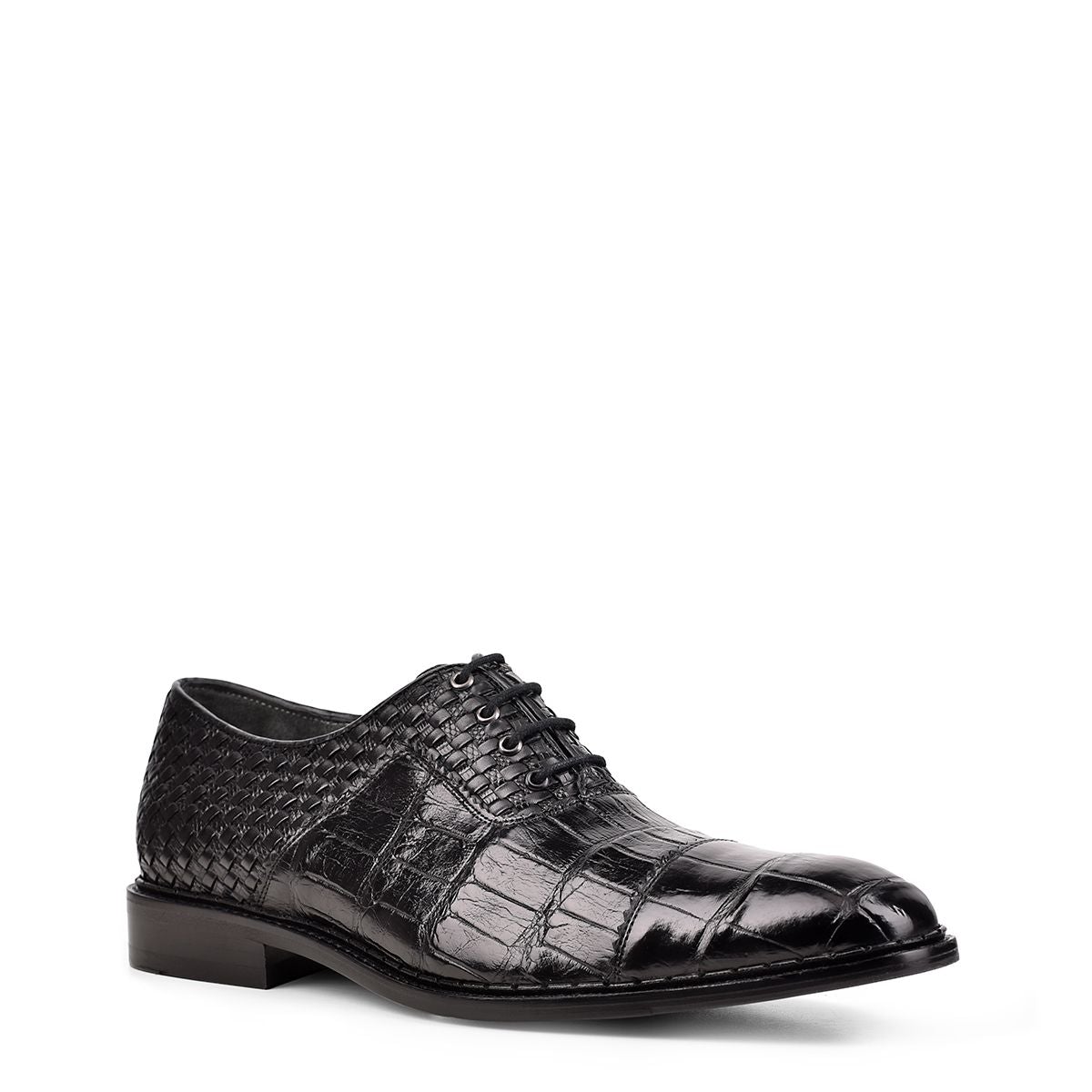 42FLPTE - Cuadra black fashion dress alligator woven oxford shoes for men-Kuet.us