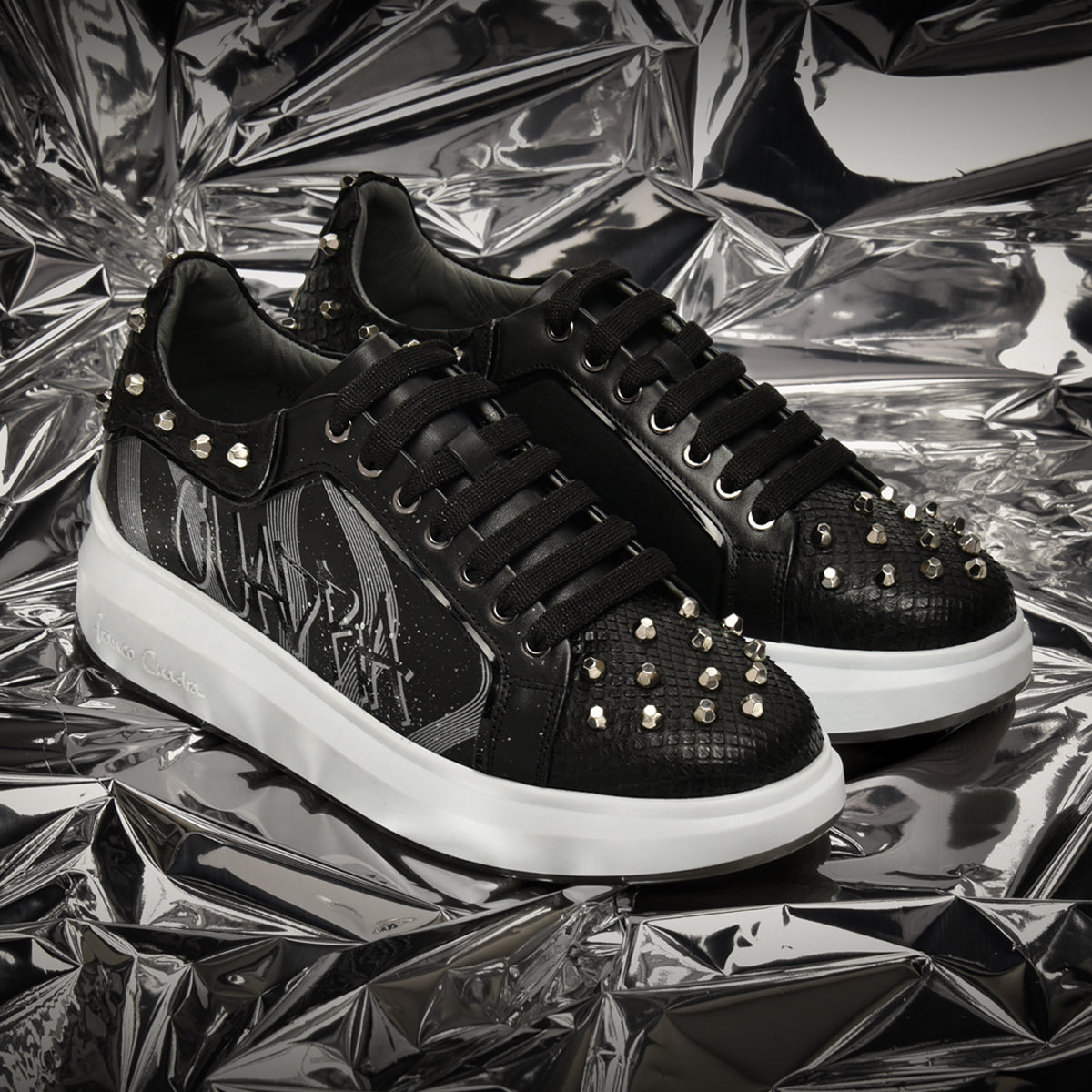 7P2PMTS - Cuadra Black Python Sneakers for Women