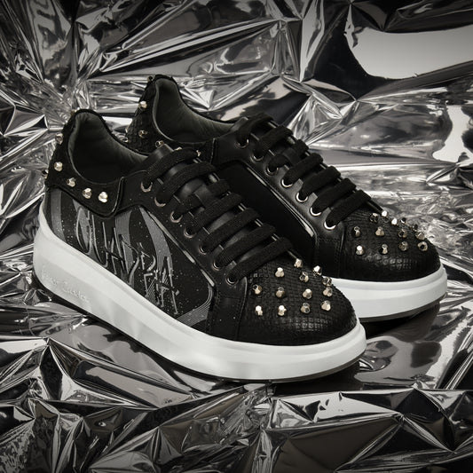 7P2PMTS - Cuadra Black Python Sneakers for Women